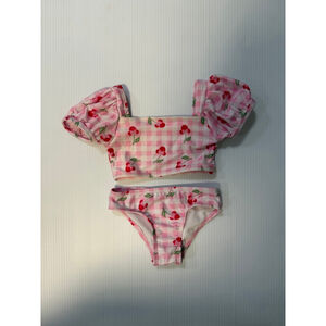 Baby Girl swim Disney Junior Minnie Bikini 12 Months Pink Red Cherry Gingham